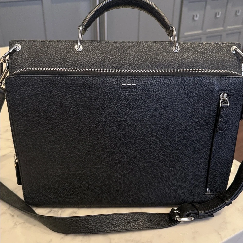 Fendi Black Textured Leather Briefcase
